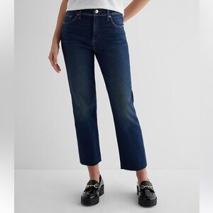 Express High Waisted Dark Wash Raw Hem Straight Ankle Jeans womens NEW size 0R